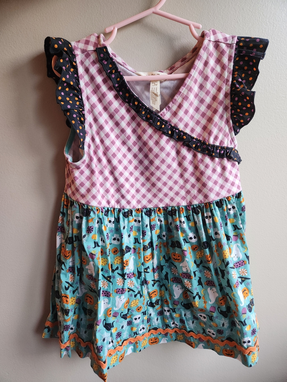 Matilda Jane Pink Plaid & Teal Halloween Print Dress